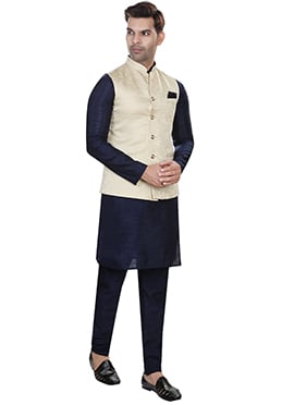 Ivory Art Silk Jacquard Nehru Jacket