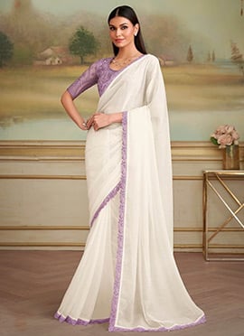 Ivory Georgette Embroidered Sequins Saree