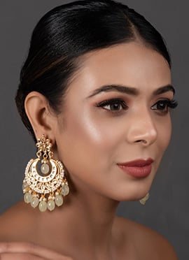 Ivory Kundan Meenakari And Beads Work Chaand Bali