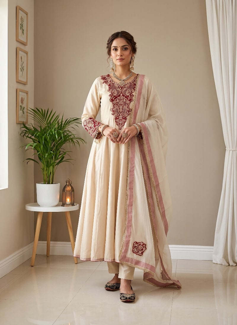 Ivory Sequins Embroidered Organza Straight Pant Suit After Six Wear