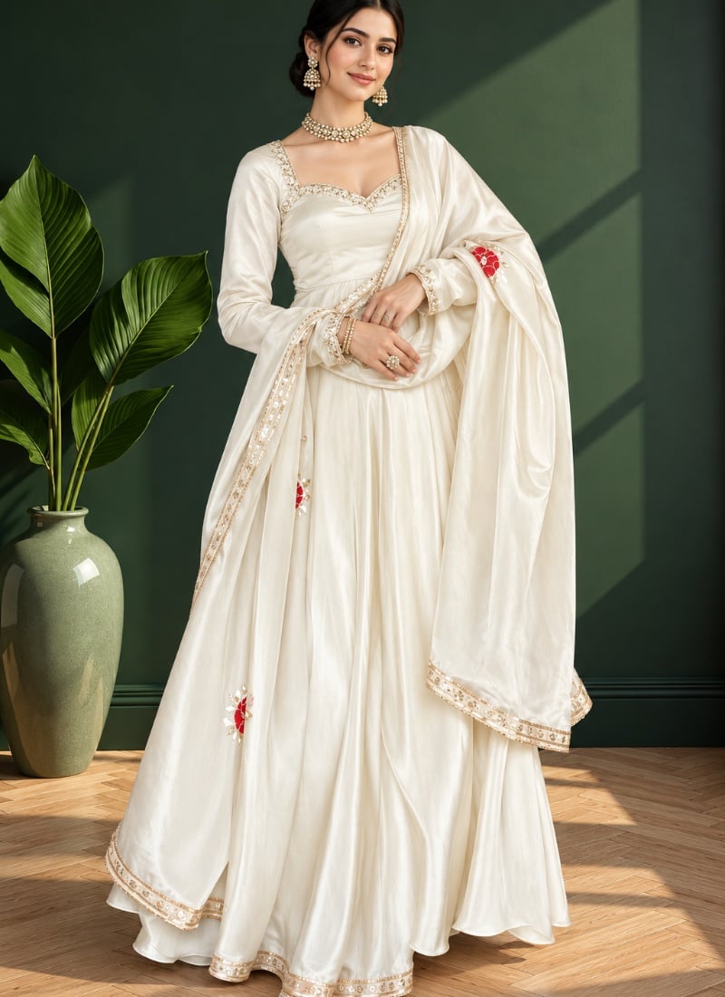 Ivory Sequins Embroidered Silk Anarkali Suit After Six Wear