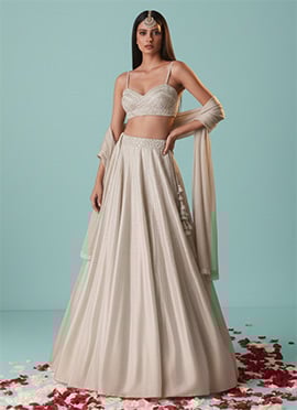 Ivory Silk Hand Embroidered Stone Work Lehenga