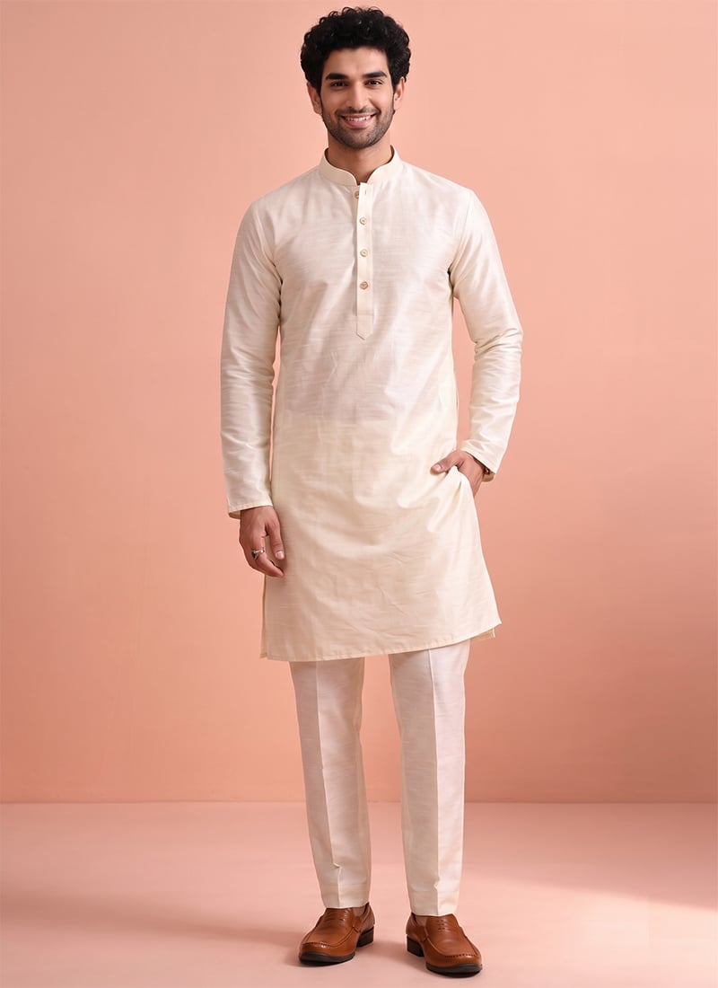 Ivory Silk Kurta Pyjama Festive Wear