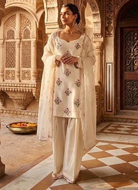 Ivory Silk Sequins Farshi Suit