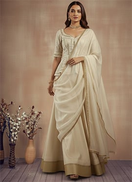 Ivory Silk Sequins Zari Umbrella Lehenga