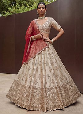 Ivory White Bridal Lehenga With Heritage Zari Work And Double Dupatta Styling