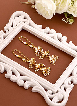 Ivory White Kundan Beads Danglers