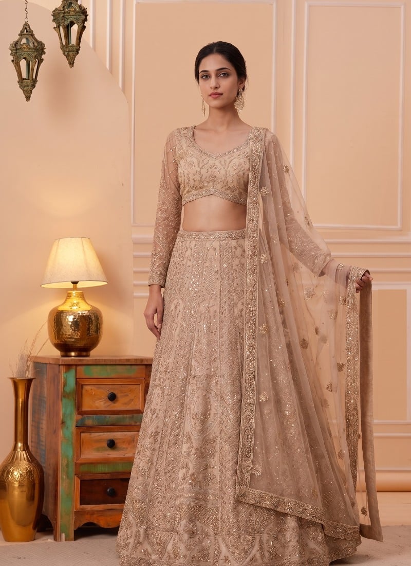 Ivory White Net Sequins Embroidered Lehenga After Six Wear