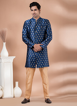Jacquard Silk Embroidered Indowestern Sherwani
