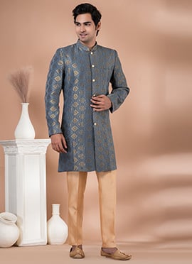 Jacquard Silk Embroidered Indowestern Sherwani