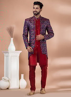 Jacquard Silk Indowestern Sherwani