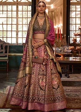 Rajwadi Silk Jacquard Stone Work Umbrella Lehenga