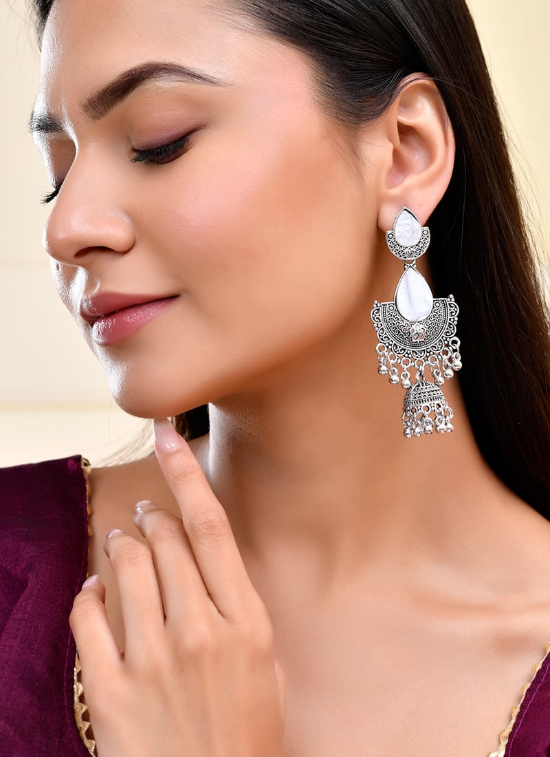 Jhumka Of Oxidised Silver Charm Festive Wear