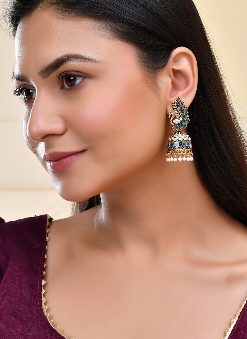 Jhumka Of Peacock Stone And Beads Brilliance Festive Wear
