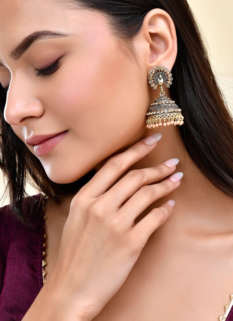 Jhumka Of Stone Beaded Charm Festive Wear