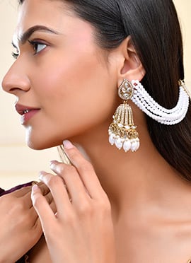 Jhumka Of White Kundan Moti Charm