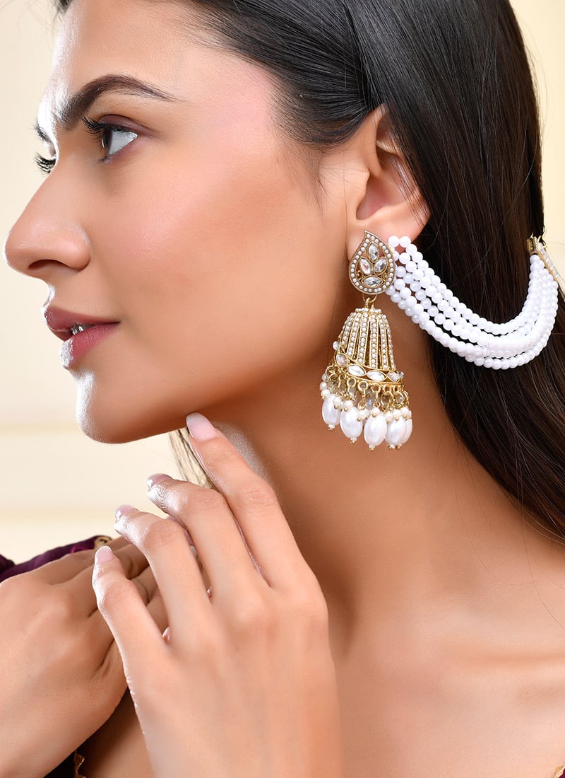 Jhumka Of White Kundan Moti Charm