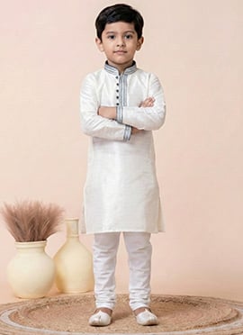 Kids Boys White Silk Kurta Pyjama