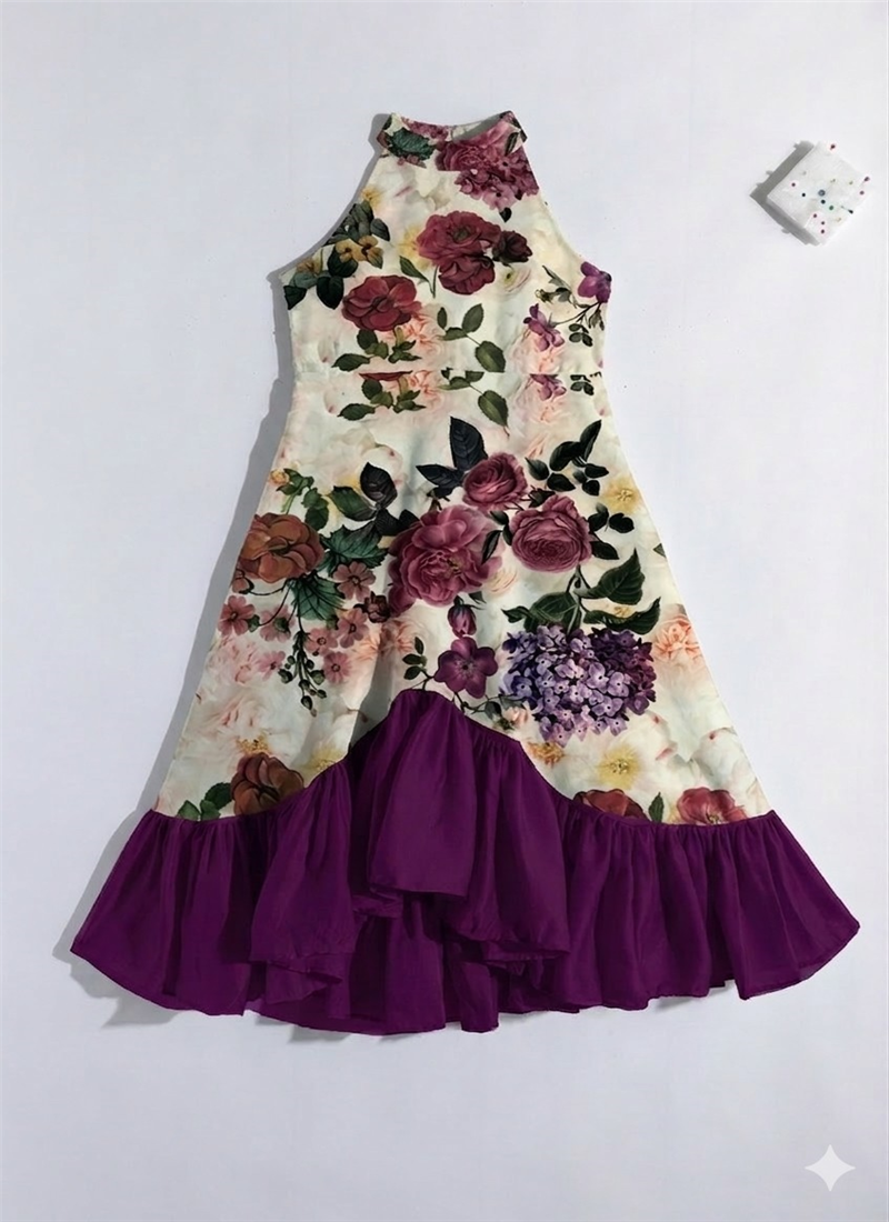 Kids Girls purple N Halter Neck Asymmetr Party Wear