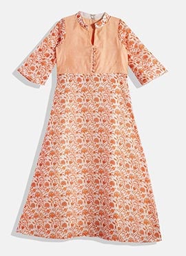 Kids Girls White Art Silk Digital Printed Maxi Dress