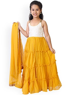 Kids Girls Yellow Georgette Anarkali Suit