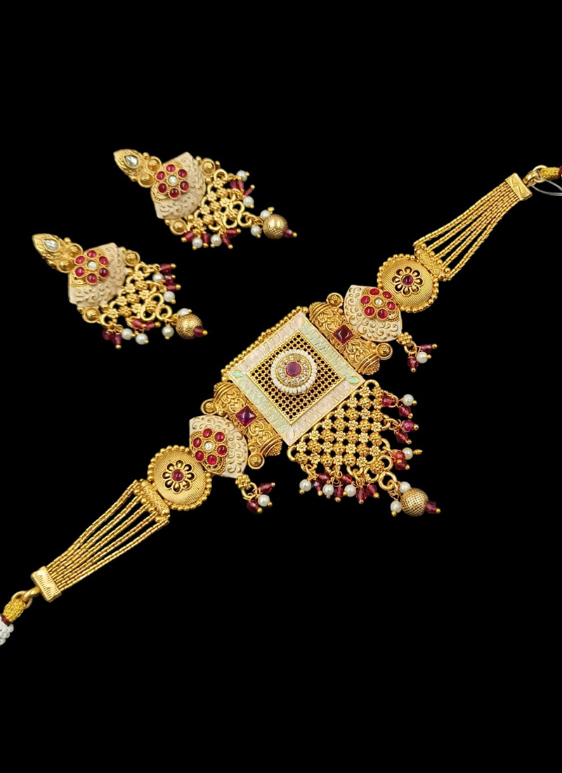 Kundan Meenakari Gold Plated Beads Embossed Choker Festive Wear