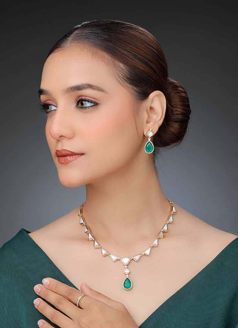 Kundan Work Rose Gold Necklace Wedding Wear