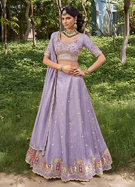 Lavender  Tissue Zari Embroidered Sequins Stones Beads Work Lehenga