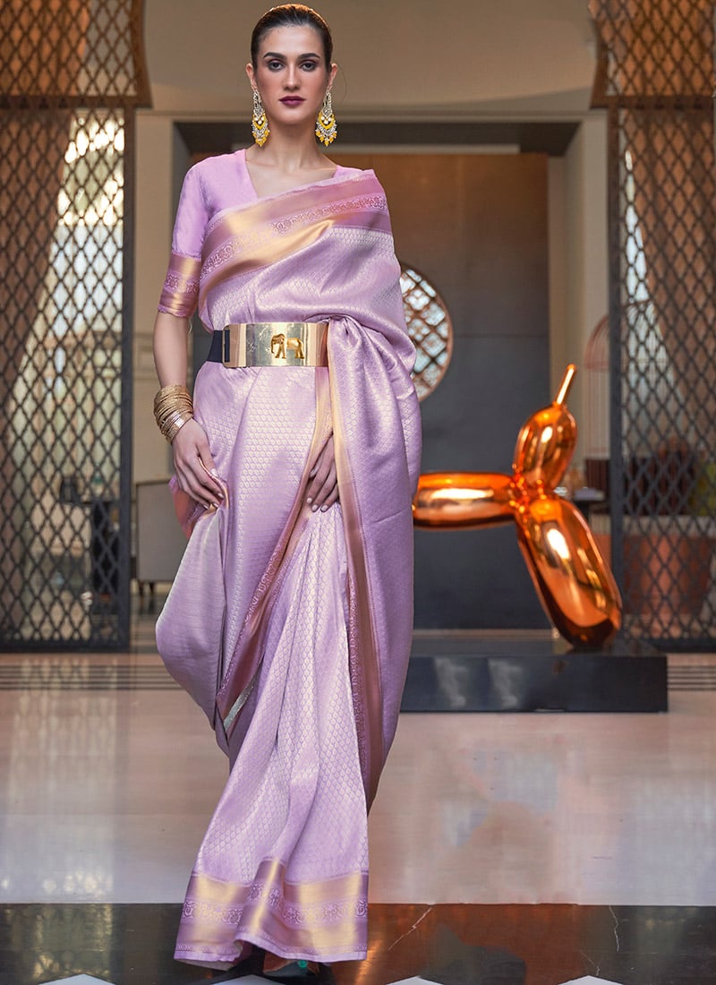 Lavender Art Silk Handloom Saree Festive Wear