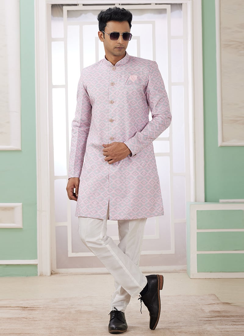 Lavender Banarasi Jacquard Indowestern Sherwani Festive Wear