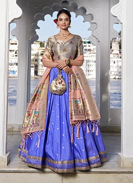 Lavender Banarasi Jacquard Silk Zari Work Lehenga