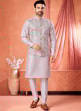 Lavender Banarasi Silk Embroidered Sequins Thread Bandi Set