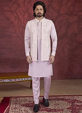 Lavender Banarasi Silk Embroidered Sequins Thread Bandi Set