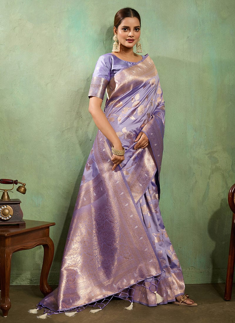 Lavender Banarasi Silk Zari Saree Festive Wear