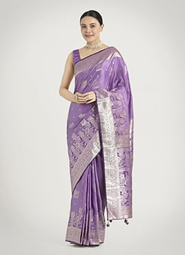 Lavender Banarasi Silk Zari Woven Saree
