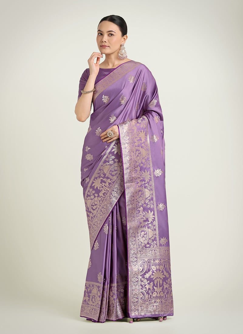 Lavender Banarasi Silk Zari Woven Saree