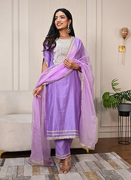 Lavender Chanderi Zari Embroidered Sequins Straight Pant