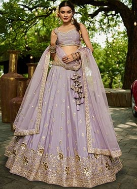 Lavender Chiffon Embroidered Sequins Lehenga