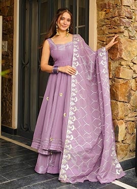 Lavender Chiffon Gota Work Anarkali Palazzo Suit