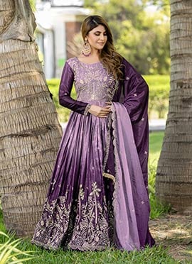 Lavender Chinon Embroidered Sequins Anarkali Suit