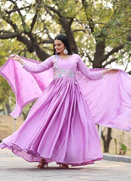 Lavender Chinon Embroidered Sequins Anarkali Suit