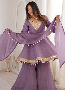 Lavender Chinon Mirror Work Palazzo Suit