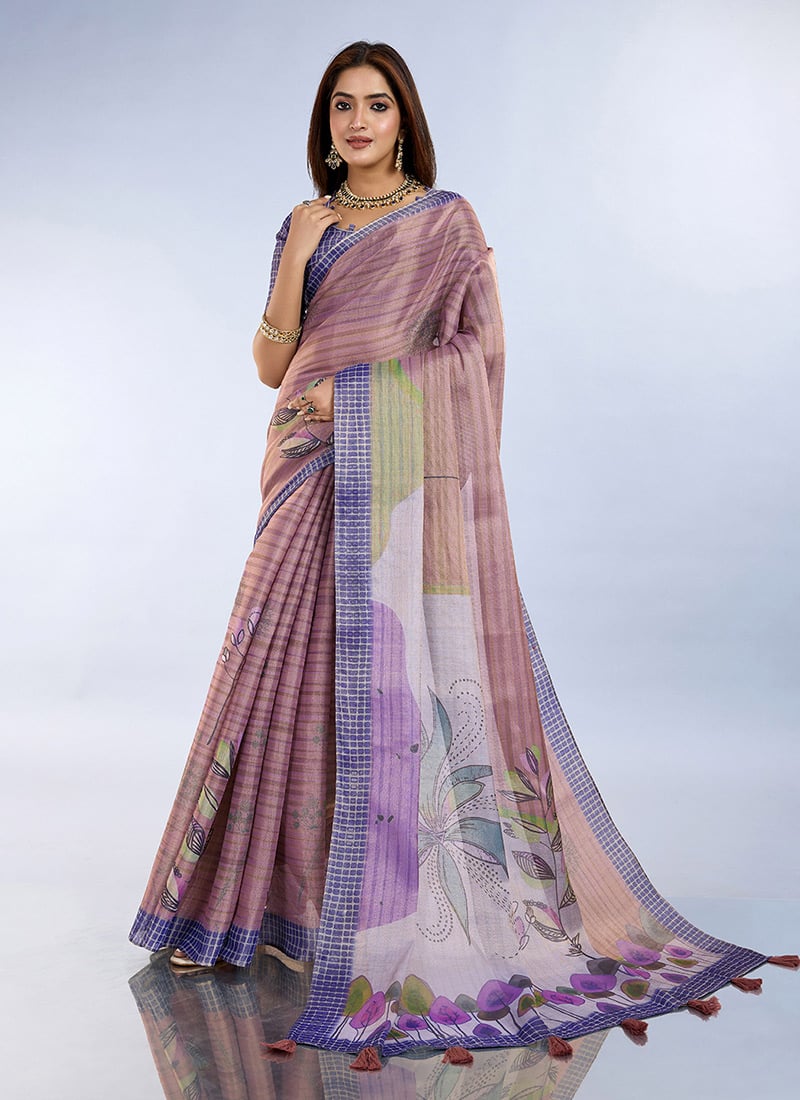 Lavender Cotton Digital Print Saree After Six Wear