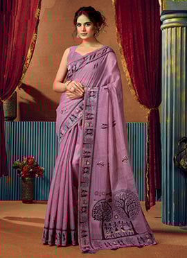 Lavender Cotton Foil Print Saree