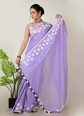 Lavender Cotton Hand Painted Saree