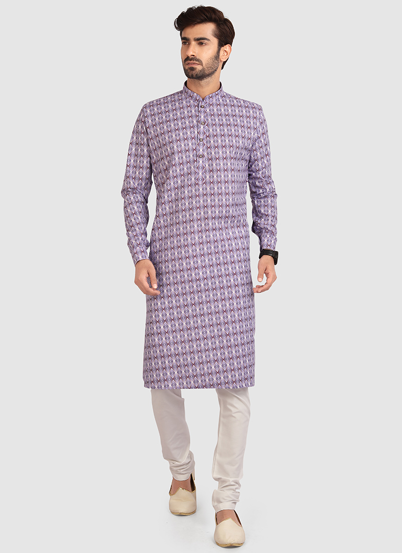 Lavender Cotton Printed Kurta Pyjama