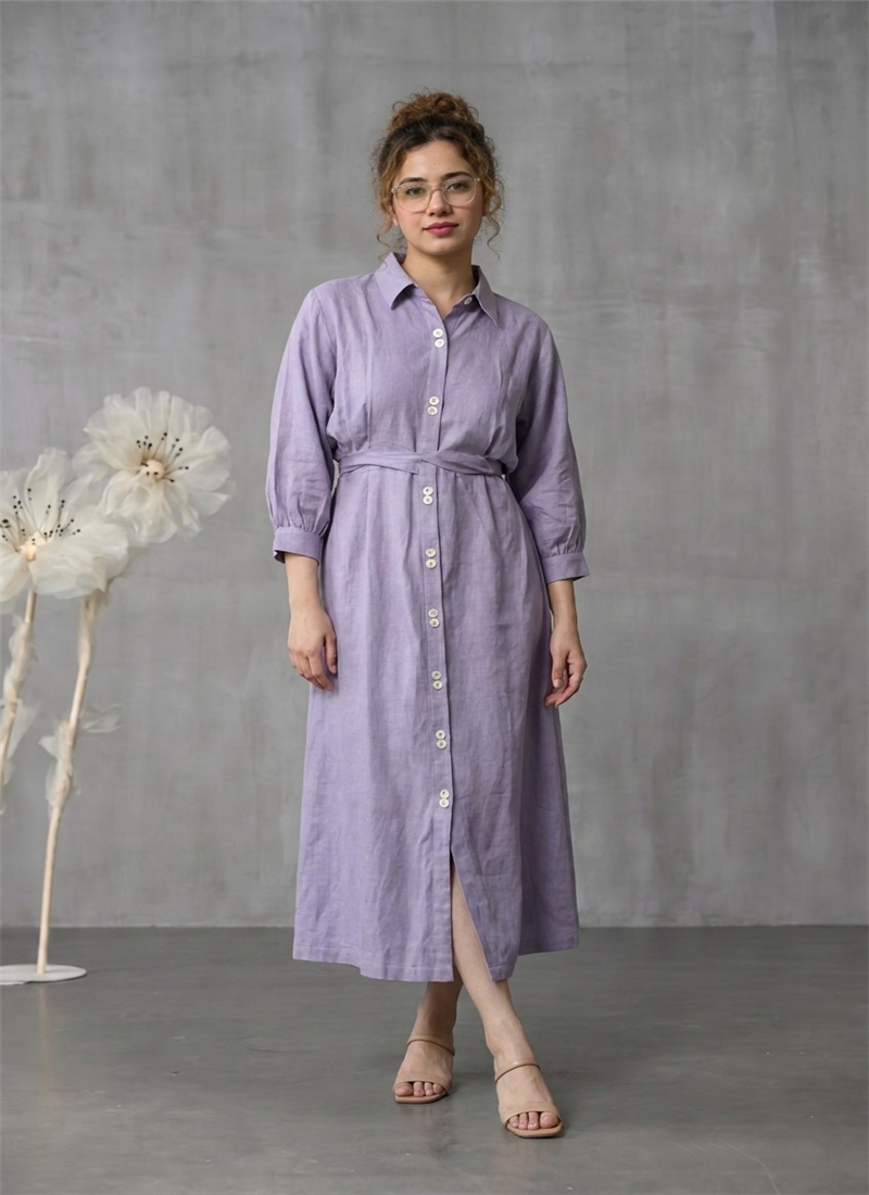 Lavender Cotton Shirt Collar Midi Dress After Six Wear