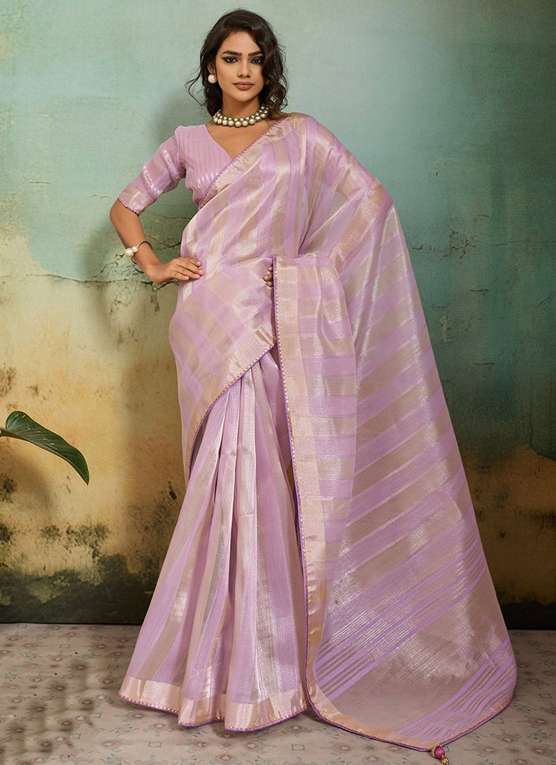 Lavender Cotton Silk Blend Zari Woven Saree Festive Wear