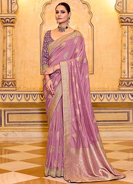 Lavender Crepe Silk Zari Jacquard Floral Woven Saree