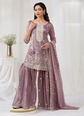 Lavender Crush Georgette Embroidered Sequins Sharara Suit